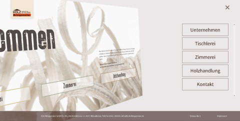 Navigationsansicht der neuen Holz Bringemeier Webseite mit Hamburger Menü – umgesetzt von der Wrocklage Werbewerkstatt