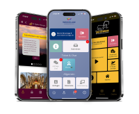 Drei Smartphones mit Apps für St. Agatha Mettingen, Wrocklage Werbewerkstatt Ibbenbüren und HGD Strauss Ibbenbüren, Symbol für maßgeschneiderte digitale Lösungen und Kommunikation.