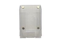 Transparenter Magnet-Acrylaufsteller Transparenter Acrylaufsteller mit vier goldenen Magneten an den Ecken