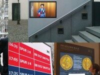 Wandmontierte Digital Signage Monitore mit Fahrplananzeige, Museumsexponat und Infodisplay