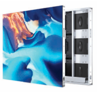 LED-Anzeige mit abstractem Muster, Vorder- und Rückansicht eines Bildschirms gezeigt.