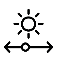 Automatische Helligkeitssteuerung – optimale Sichtbarkeit bei allen Lichtverhältnissen Icon für automatische Helligkeitssteuerung – Sonne mit Schieberegler für optimale Sichtbarkeit bei jeder Lichtumgebung, minimalistisches Design, transparenter Hintergrund.