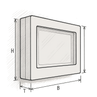 Skizze eines maßgeschneiderten Wandgehäuses für Monitore mit individuellen Abmessungen