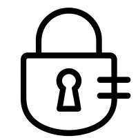 Icon für Sicherheit – Symbol mit Schloss und klaren Linien, steht für präzise Fertigung, hohe Qualität und Verlässlichkeit, minimalistisches Design auf transparentem Hintergrund.