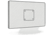 Skizze einer Rückenabdeckung mit VESA-Bohrungen zur verdeckten Kabelführung