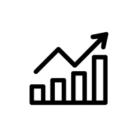 Icon für messbare Erfolge – Balkendiagramm mit aufsteigendem Pfeil, Symbol für Wachstum und Erfolg, minimalistisches Vektordesign auf transparentem Hintergrund.