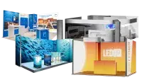 Modulare LED Messestände und Leuchtsysteme für moderne Markenpräsentationen Modulare Messestände mit LED Leuchtwänden, Countern und hinterleuchteten Präsentationssystemen