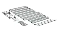 Montageset für Displays und Wandgehäuse – flexible Befestigungslösung aus Metall Montageset mit Schienen, Halterungen und Schrauben zur Installation von Monitoren oder Displays