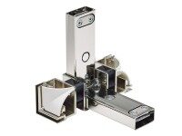 Eckverbinder aus Metall für stabilen Rahmenaufbau und Gehäusestrukturen Metall-Eckverbinder zur stabilen Verbindung von Profilen beim Aufbau von Display- oder Wandgehäusen