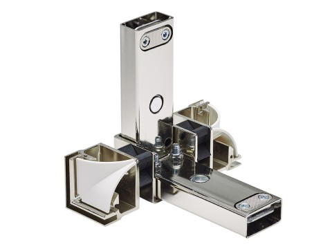 Metall-Eckverbinder zur stabilen Verbindung von Profilen beim Aufbau von Display- oder Wandgehäusen