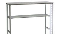 Fertig montierter Expolinc Light Frame Counter mit zwei Ablagen Kompletter Expolinc Light Frame Counter aus Aluminium mit beleuchtetem Rahmen und Ablageflächen
