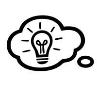 Grafisches Symbol mit Glühbirne in einer Denkblase, steht für kreative Ideen, Konzepte und Innovationskraft