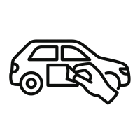 Icon eines Autos mit Hand, steht für ablösbare Fahrzeugbeschriftungen, rückstandslos entfernbar bei Promotionaktionen