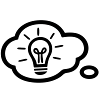 Grafisches Symbol mit Glühbirne in einer Denkblase, steht für kreative Ideen, Konzepte und Innovationskraft