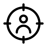 Schwarzes Zielgruppen-Symbol mit Person im Fadenkreuz, steht für präzise Zielgruppenansprache