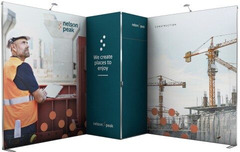 Expolinc Classic Frame Messesystem mit hochwertigem Grafikdruck und modularem Aufbau für professionelle Präsentationen