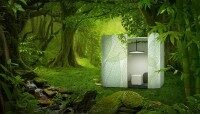 Octawall textiles Wandsystem als modularer Messestand in natürlicher Umgebung