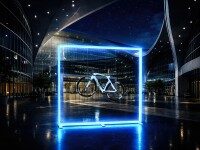 LINEUP Rahmen mit LED Beleuchtung zur schwebenden Präsentation eines Fahrrads im Messestand