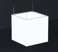 Abgehängter Cube aus dem Cornect System 50 als beleuchtetes Displayelement