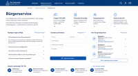 Website Mockup einer Gemeinde mit Bürgerservice, FAQ Bereich und Ansprechpartnern auf Desktop Ansicht