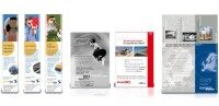Mehrere gestaltete Printanzeigen in verschiedenen Formaten nebeneinander angeordnet. Beispielhafte Werbeanzeigen mit Bildern, Texten und Layouts zur Veranschaulichung kreativer Anzeigenarbeit.