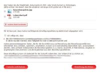 Screenshot des Dokumenten-Uploads im Bewerbungsprozess mit hochgeladenem Bewerbungsfoto und Lebenslauf sowie Hinweisen zur Einwilligungserklärung.