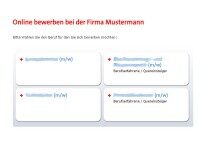 Screenshot des Online-Bewerbungsformulars mit einer Matrix zur Auswahl verschiedener Berufe für die Bewerbung.
