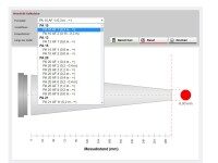 Screenshot eines Messfeldkalkulators mit Dropdown-Liste und grafischer Skizze.