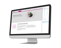 Monitor mit geöffneter Website, die eine Seite mit Texten und Grafiken im Bearbeitungsmodus zeigt.