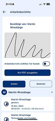 Digitaler Arbeitsbericht im IndiiceCMS APP