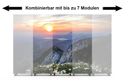 Kombinierbar LED Stele mit Naturmotiv Illustration einer LED Stele mit Berglandschaftsmotiv und Text