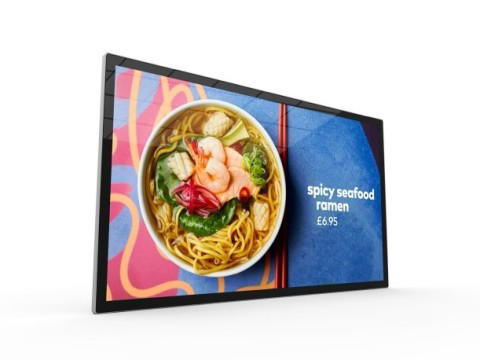 Digital Signage Display mit Food-Werbung für spicy seafood ramen in einem modernen Design
