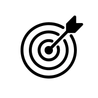 Icon für gezieltes Targeting – Zielscheibe mit konzentrischen Ringen und Pfeil genau im Zentrum, minimalistisches Vektordesign auf transparentem Hintergrund.