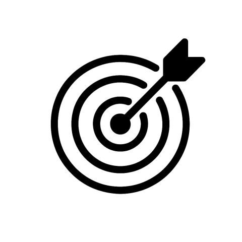 Gezieltes Targeting Icon für gezieltes Targeting – Zielscheibe mit konzentrischen Ringen und Pfeil genau im Zentrum, minimalistisches Vektordesign auf transparentem Hintergrund.