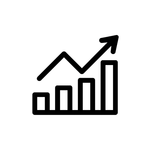 Messbare Erfolge Icon für messbare Erfolge – Balkendiagramm mit aufsteigendem Pfeil, Symbol für Wachstum und Erfolg, minimalistisches Vektordesign auf transparentem Hintergrund.