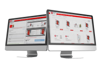 Zwei Computerbildschirme mit Benutzeroberflächen als Beispiel für eine eigens entwickelte Webanwendung