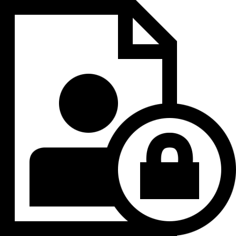 Datenschutz-Icon – Symbol für sichere Datenverarbeitung und Privatsphäre Schwarzes Datenschutz-Symbol mit Person und Schloss auf Dokument, steht für Datensicherheit und Schutz personenbezogener Daten