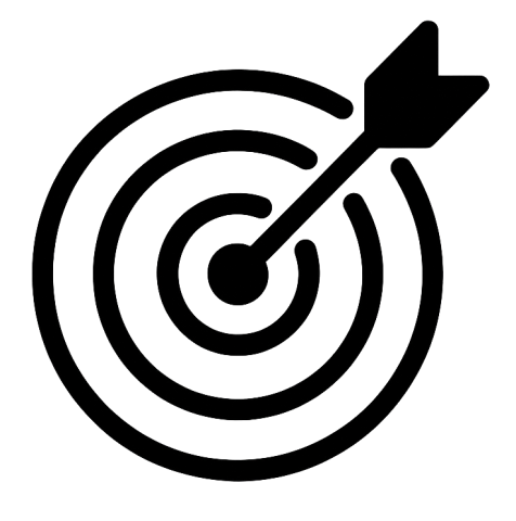 Gezieltes Targeting Icon für gezieltes Targeting – Zielscheibe mit konzentrischen Ringen und Pfeil genau im Zentrum, minimalistisches Vektordesign auf transparentem Hintergrund.