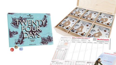 Individuell gestalteter Adventskalender mit Geschenkbox und Formularsatz, Beispiele für kreative Druckprodukte