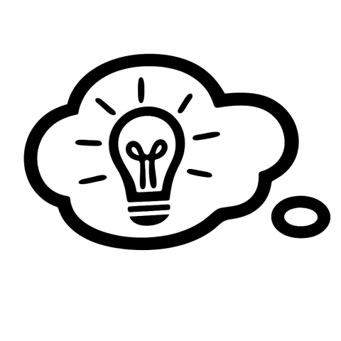 Grafisches Symbol mit Glühbirne in einer Denkblase, steht für kreative Ideen, Konzepte und Innovationskraft