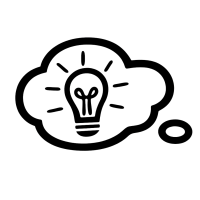 Icon einer Glühbirne in Denkblase – Symbol für Idee, Kreativität und Innovation Grafisches Symbol mit Glühbirne in einer Denkblase, steht für kreative Ideen, Konzepte und Innovationskraft