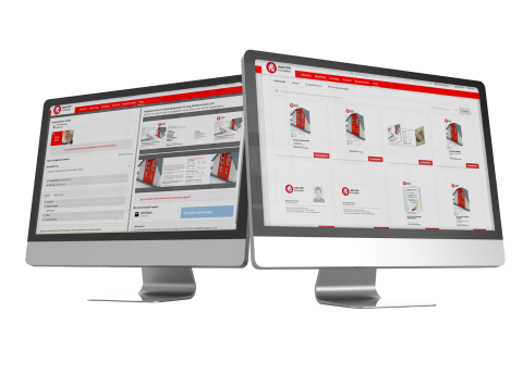 Zwei Computerbildschirme mit Benutzeroberflächen als Beispiel für eine eigens entwickelte Webanwendung